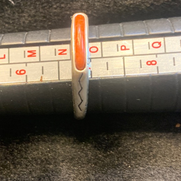 Sterling Silver Coral Inlay Band Ring - Picture 3 of 5